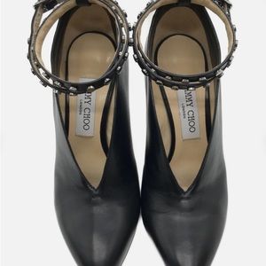 JIMMY CHOO Black Lark Leather Vamp Heels Ankle Strap Size 11